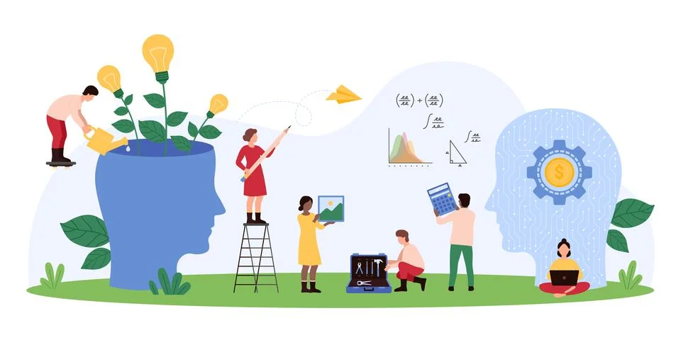 Development of creative thinking, new ideas with AI support, artificial Stock Illustration