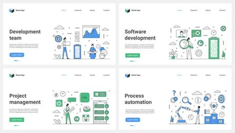 Development of digital projects and software, process automation set and tiny Illustrazione stock
