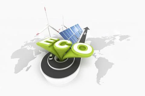Development of eco-friendly energy industry and economy and green technology Stock Illustration