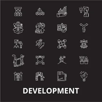 Development editable line icons vector set on black background. Development Illustrazione stock