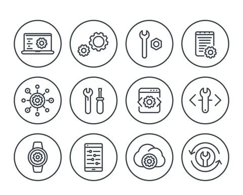 Development, engineering, configuration line icons for apps and web イラスト素材