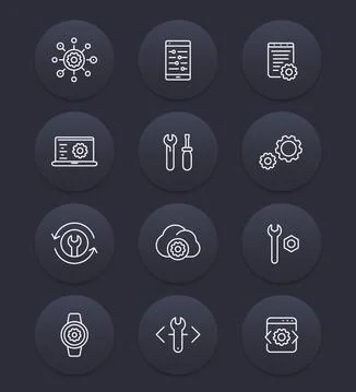 Development, engineering, settings, configuration line icons イラスト素材
