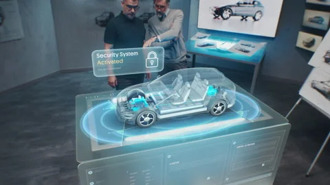 Development engineers are testing the security system of an electric car Stock Footage 220126731