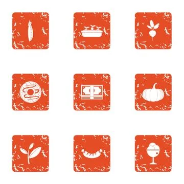 Development of farmer icons set, grunge style Stock Illustration