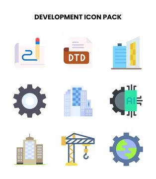 Development Flat Bundle Icons Pack Stock Illustration