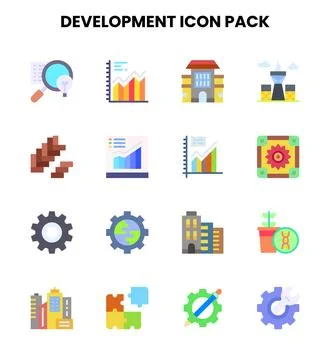 Development Flat Collection Icons Pack Ilustração Stock