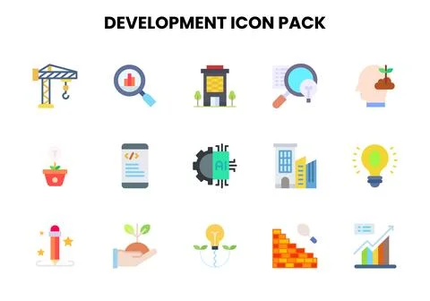 Development Flat Collection Icons Pack Stock Illustration