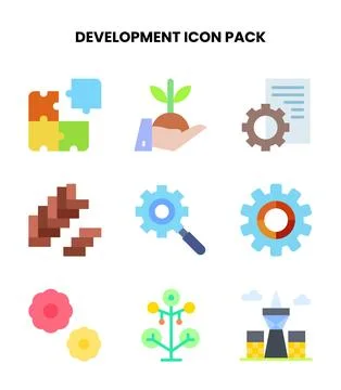 Development Flat Collection Icons Pack 库存插图