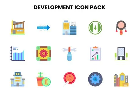 Development Flat Design Icons Pack Stock Illustration