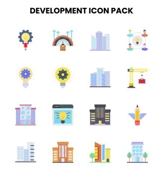 Development Flat Icons Pack 库存插图
