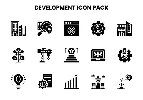 Development Glyph Bundle Icons Pack Stock Illustration