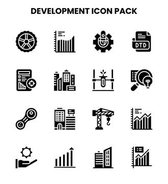 Development Glyph Bundle Icons Pack Stock Illustration