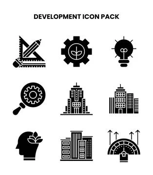 Development Glyph Design Icons Pack Stock Illustration
