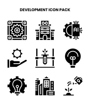 Development Glyph Design Icons Pack Stock Illustration