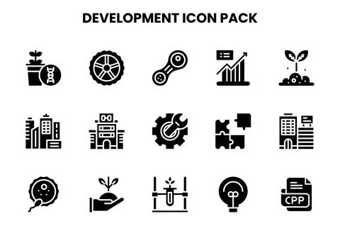 Development Glyph Graphics Icons Pack Illustrazione stock