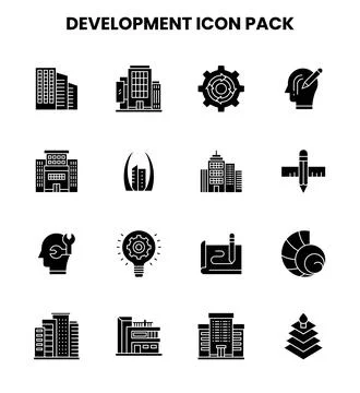 Development Glyph SVG Icons Pack Stock Illustration