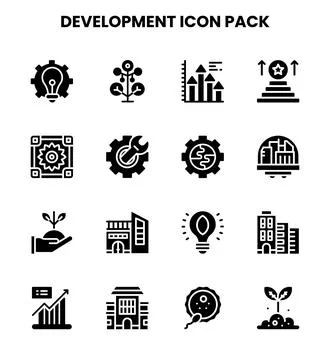 Development Glyph Vector Icons Pack Stock Illustration