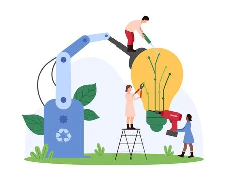 Development of green energy eco project, sustainability ideas using AI 库存插图