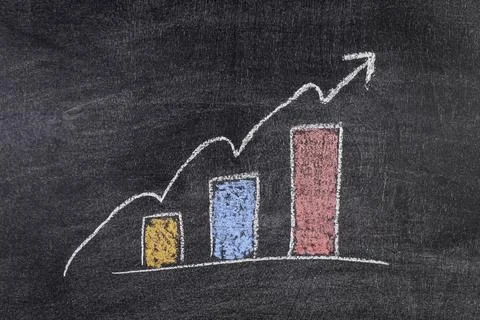 Development, growing bars graphic. Information drawn on a black chalkboard Stock Photos