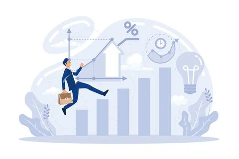 Development growth in business progress thin lines vector illustration. Car.. Illustrazione stock