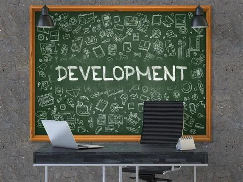 Development - Hand Drawn on Green Chalkboard Stock Illustration