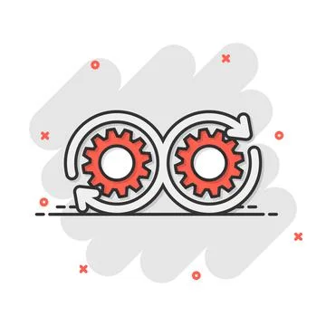 Development icon in comic style. Devops vector cartoon illustration on white  Illustrazione stock