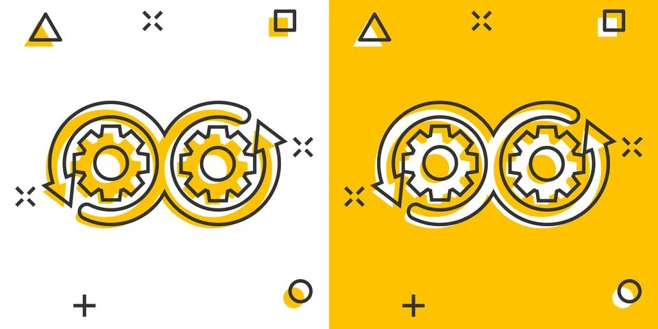 Development icon in comic style. Devops vector cartoon illustration on white  Illustrazione stock