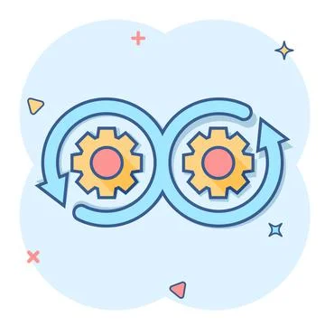 Development icon in comic style. Devops vector cartoon illustration on white  Stock Illustration