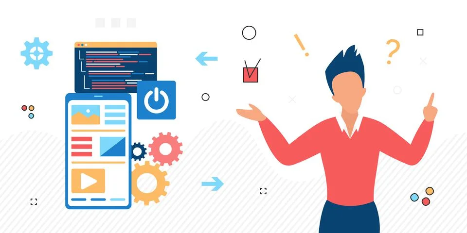 Development interface mobile application designer work Illustration