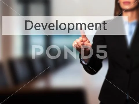 Development - Isolated female hand touching or pointing to butto Stock Photos