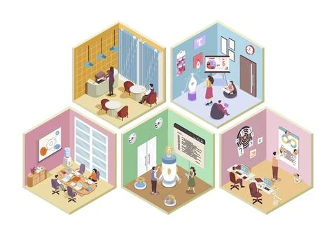 Development Isometric Rooms 스톡 일러스트