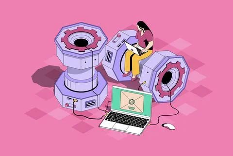 Development Isometric Scene 스톡 일러스트