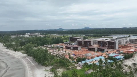 Development of the Lagoi Bay Area with the Construction of New Buildings Stock Footage 251342281
