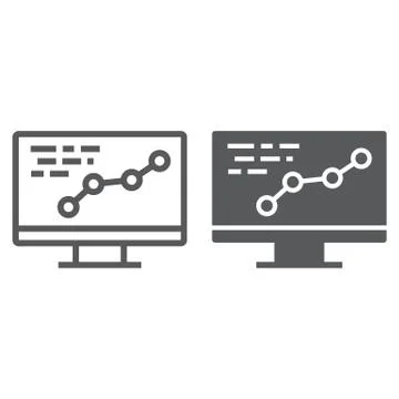 Development line and glyph icon, optimization and coding, computer sign, vector Stock Illustration