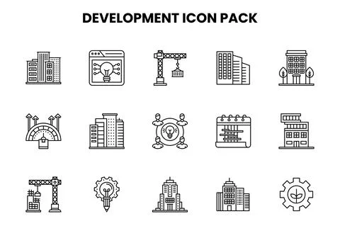 Development Line Collection Icons Pack Illustrazione stock