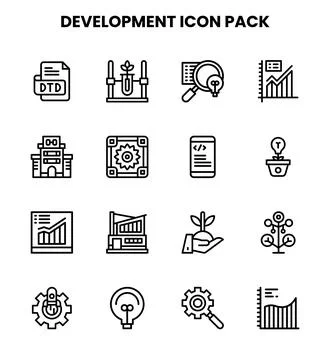 Development Line Collection Icons Pack Stock Illustration