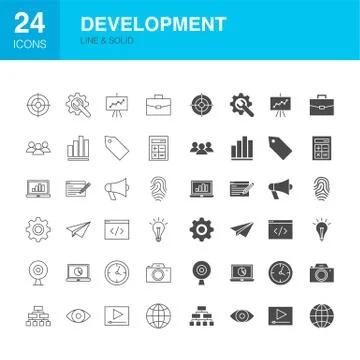 Development Line Web Glyph Icons 스톡 일러스트