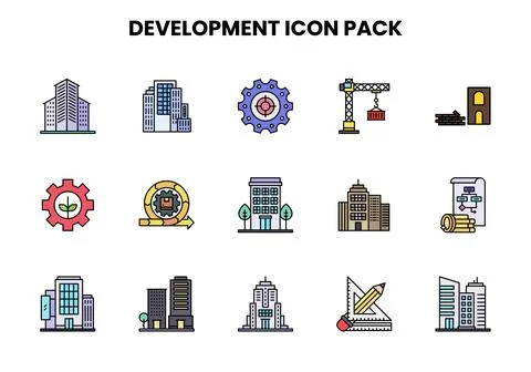 Development Lineal Color Graphics Icons Pack 库存插图