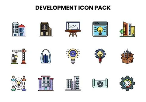 Development Lineal Color Icons Pack 库存插图