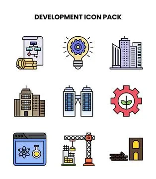 Development Lineal Color Icons Pack Stock Illustration
