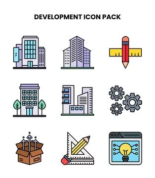 Development Lineal Color Set Icons Pack Stock Illustration