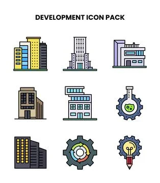 Development Lineal Color Set Icons Pack Stock Illustration