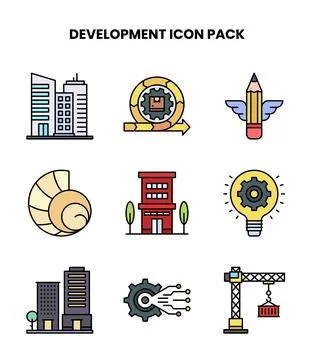 Development Lineal Color UI Icons Pack 库存插图