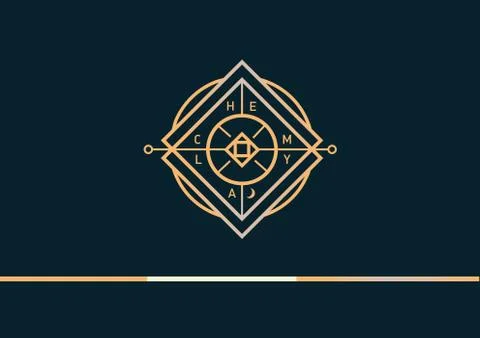 Development of linear geometric logo on alchemy Illustrazione stock
