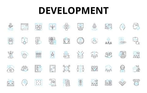 Development linear icons set. Progress, Growth, Advancement, Innovation 库存插图