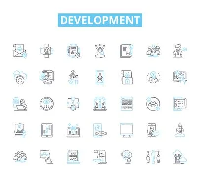 Development linear icons set. Progress, Growth, Advancement, Innovation Stock Illustration