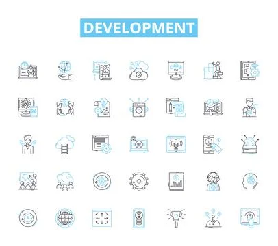 Development linear icons set. Progress, Growth, Advancement, Innovation Illustrazione stock