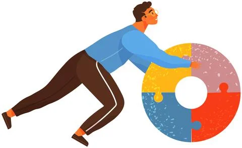 Development of logical thinking, mental mindset concept. Man rolls combined 스톡 일러스트