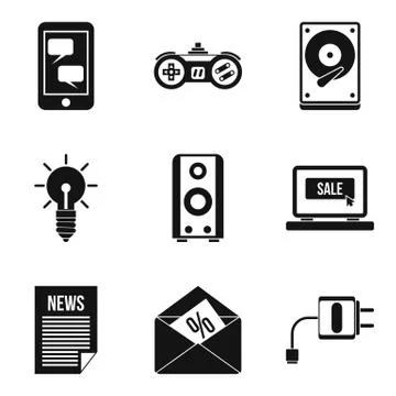 Development of mobile app icons set, simple style 库存插图