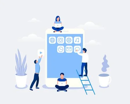 Development of mobile apps concept. 库存插图